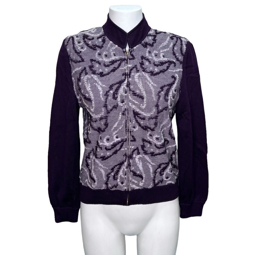 St. John Collection Purple Zip up Cardigan Sweater Size Small